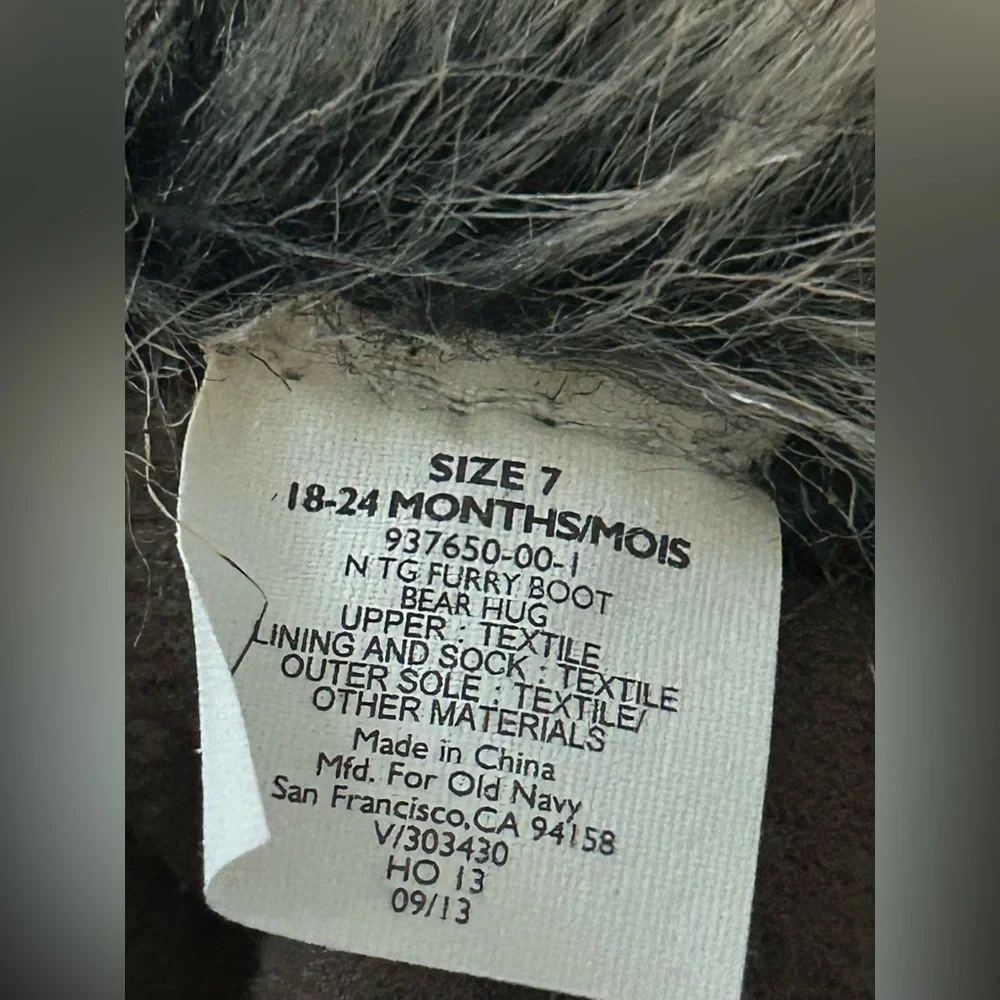 Old Navy Brown Faux Fur Bear Hug Winter Boots Cozy Cabin Core Toddler 7 18-24M